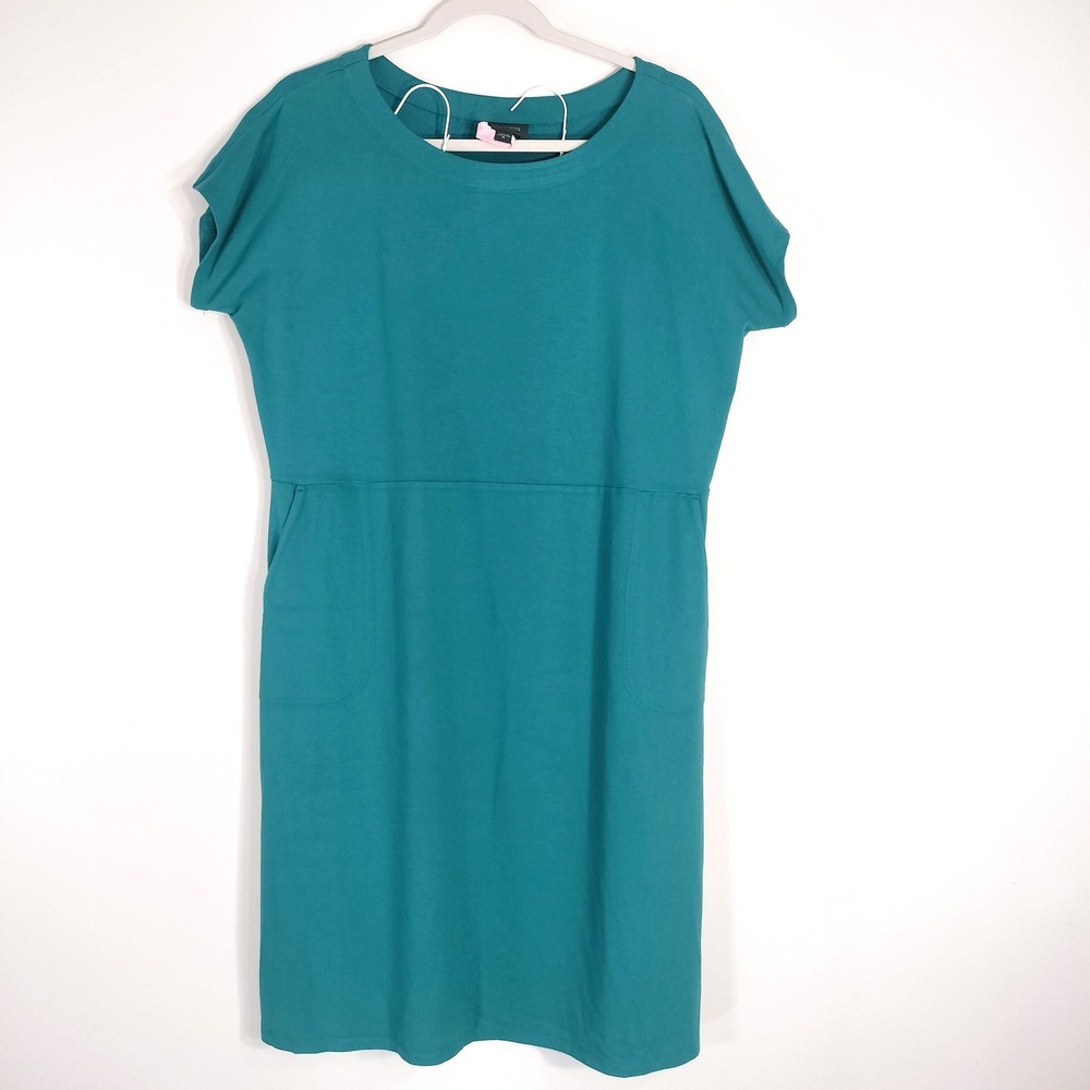 J. Jill Teal Blue Shift Dress; Wearever Collection Short Sleeve w/POCKETS